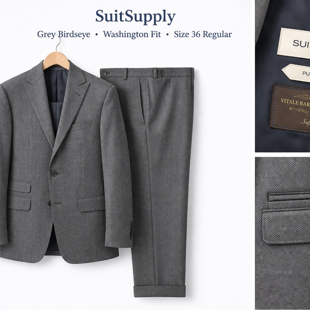 Suitsupply Grey Birdseye Washington Fit Suit Jacket & Trousers - 36R